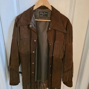 Vintage Golden Thread Brown Fringe Suede Jacket